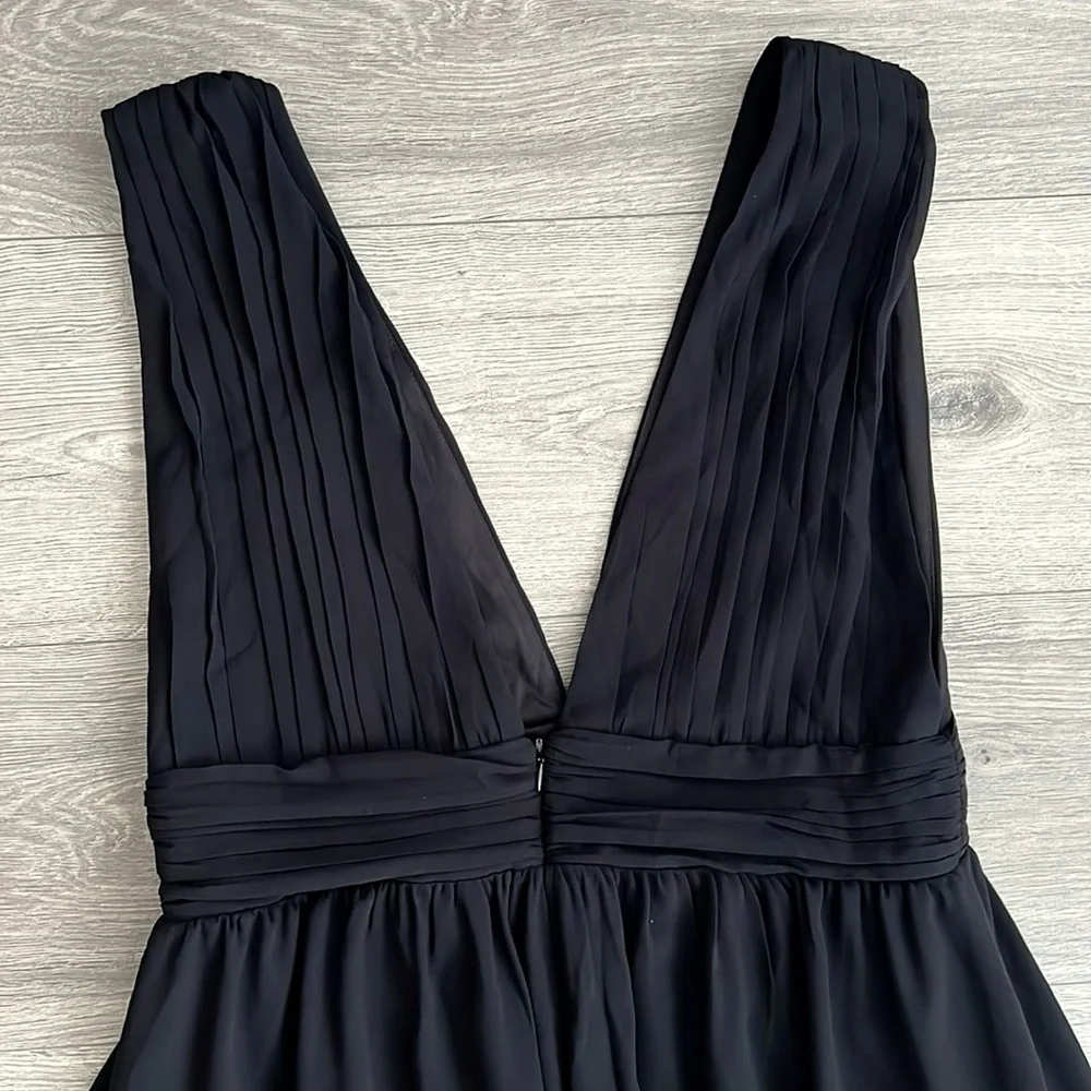 Lulus Heavenly Hues Maxi Dress Large Black Chiffon Side Slit Goddess Formal NWT - Picture 11 of 12